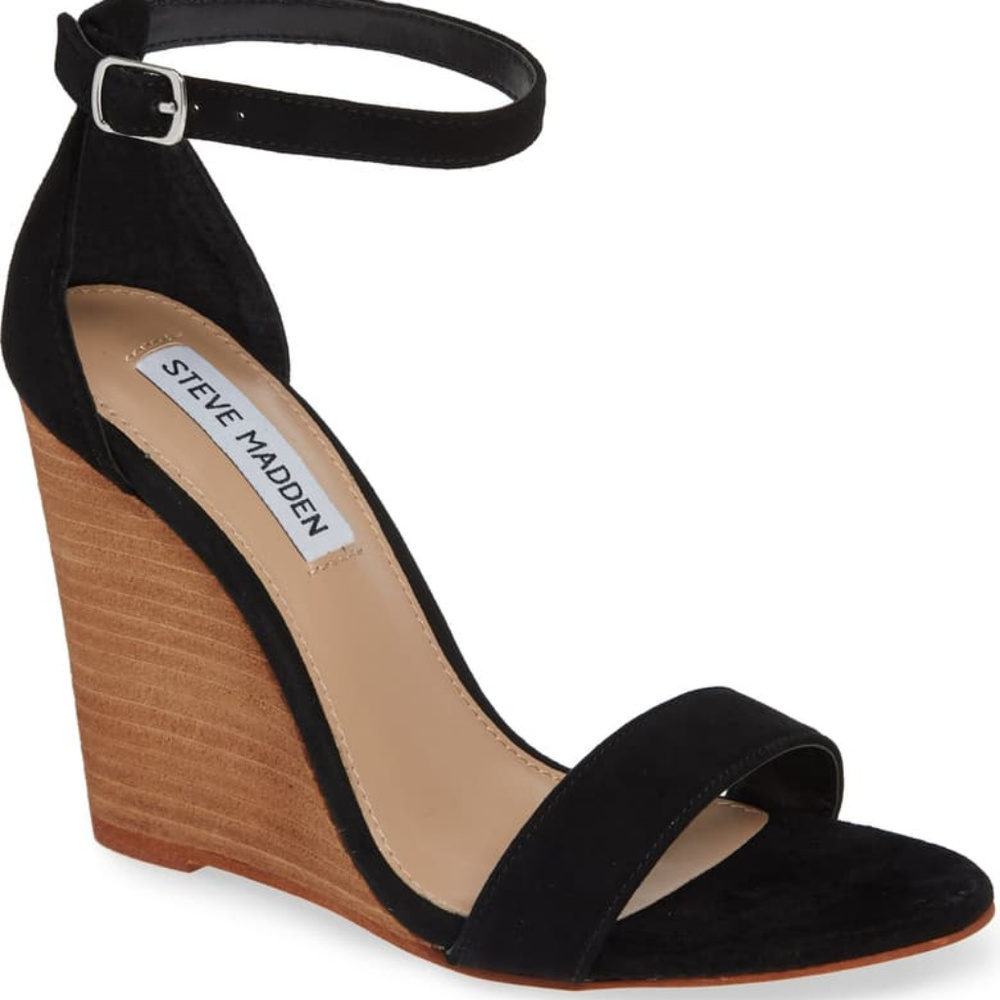 STEVE MADDEN Black Suede Wedge Sandals